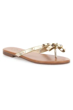 Platin Flip Flops mit Schleife und Nieten PREA842-MON DIEU Hot
