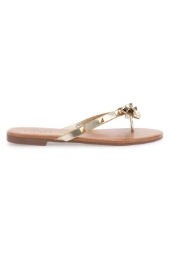 Platin Flip Flops mit Schleife und Nieten PREA842-MON DIEU Hot