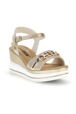 Platin-Sandalen mit Keil und Zierkette E425-ENERGY Clearance