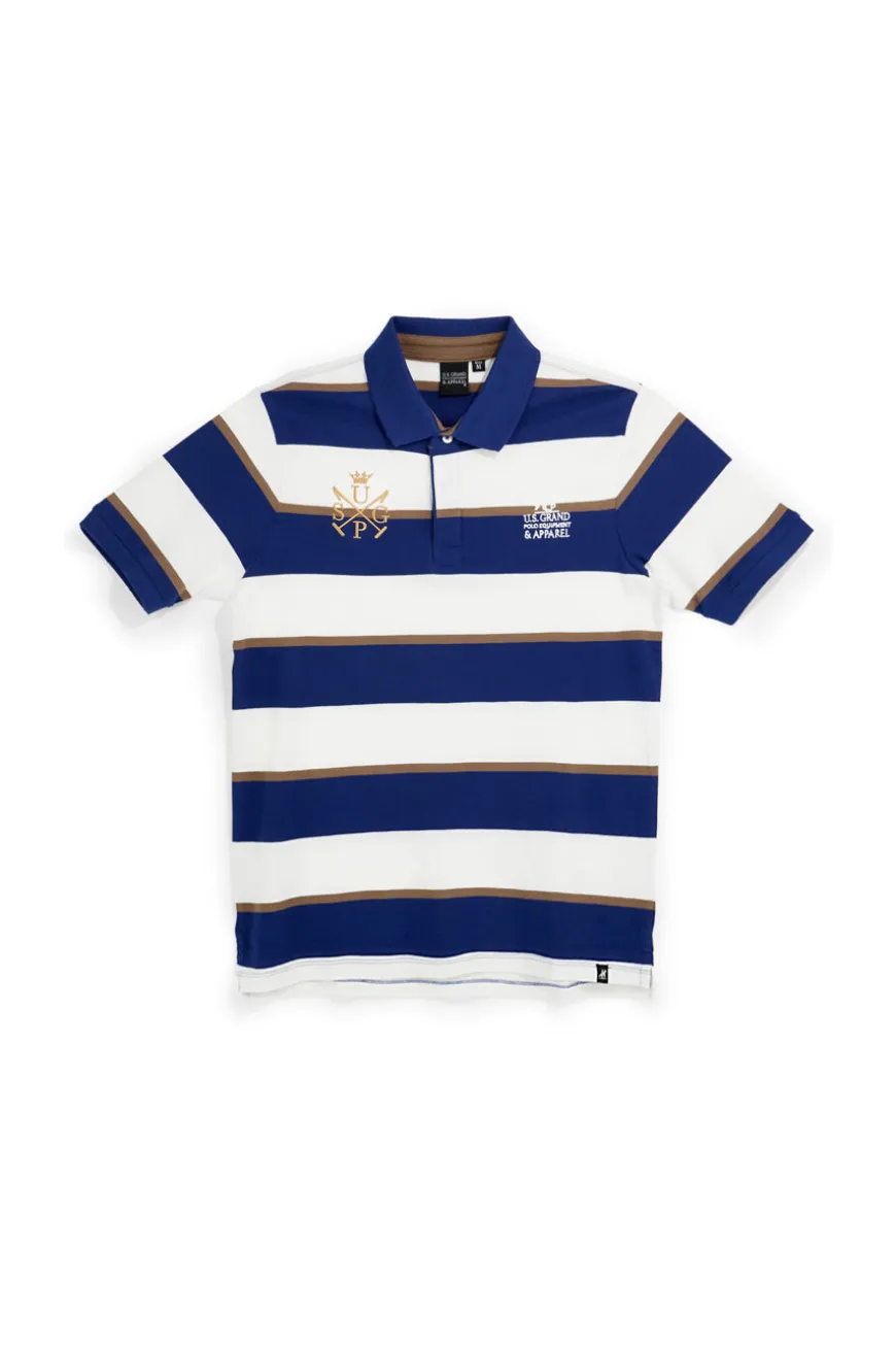 Polo blu e bianca a righe 100% cotone U.s. grand polo US61515M
