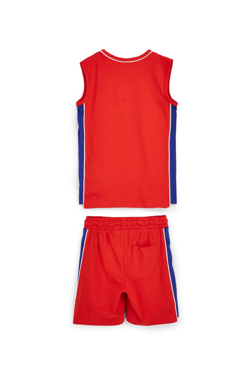 Rotes Outfit mit Tank Top und Shorts Pitt Kinder PT-B-SE-9022