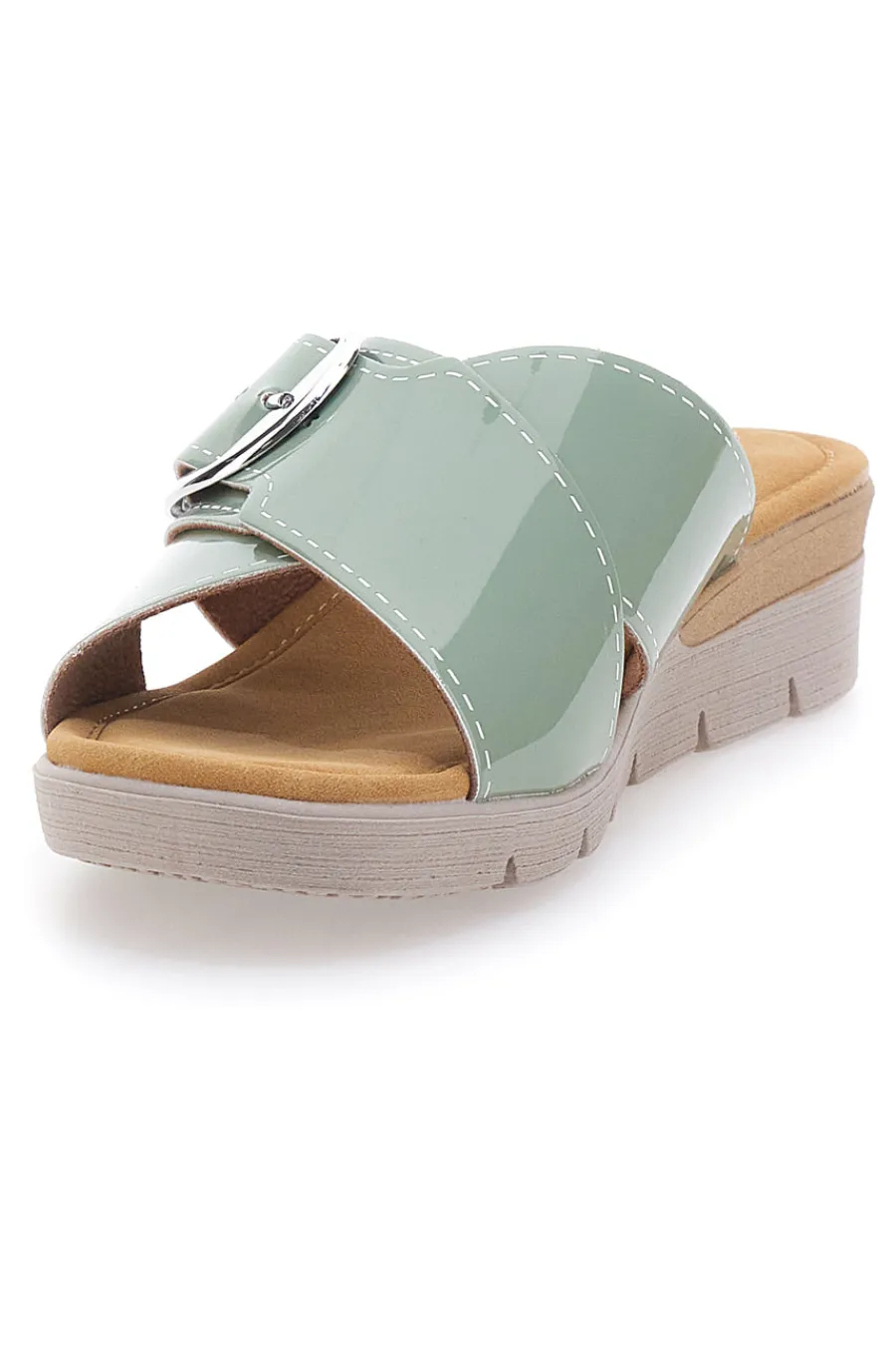 Salbeigrüne Slipper mit Schnalle und Komfortsohle COMFORTABLE LINE 8018-LINEA COMODA
