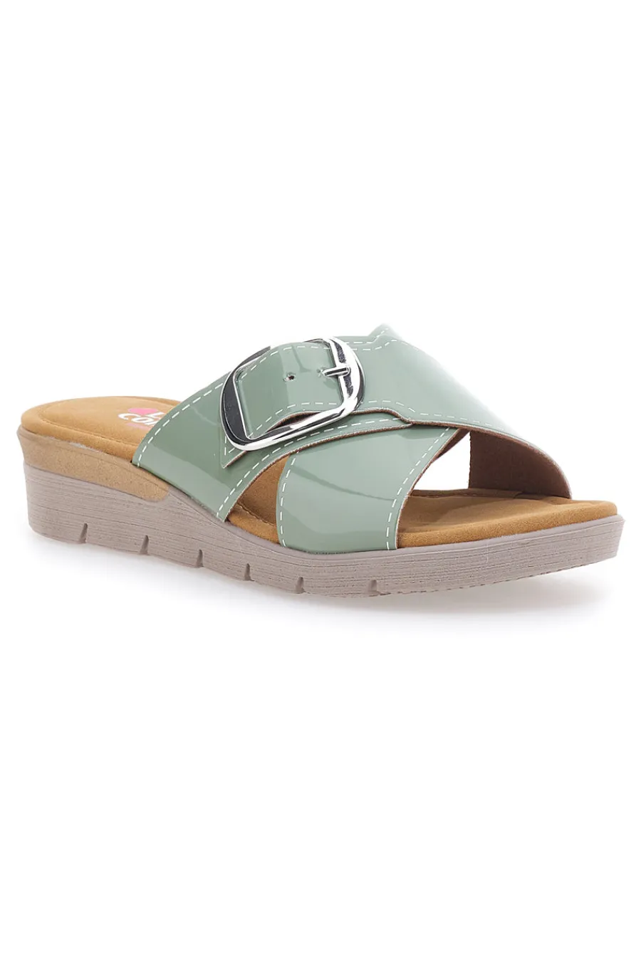 Salbeigrüne Slipper mit Schnalle und Komfortsohle COMFORTABLE LINE 8018-LINEA COMODA
