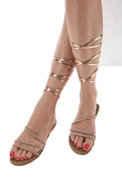 Sandalen in Roségold mit Riemchen und Schnürsenkeln mit Strasssteinen Me & Me 1772-ME u0026 ME Best