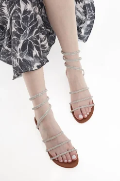 Sandali Alla Schiava Bianchi con Glitter PRE9300-THE FIRST CHIC Discount