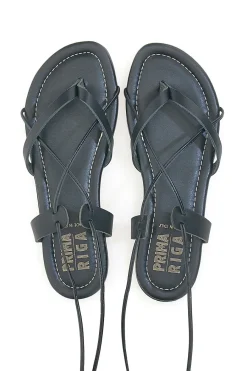Sandali alla Schiava in Vera Pelle Neri 711-PRIMA RIGA Outlet