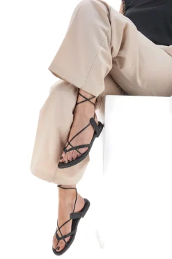 Sandali alla Schiava in Vera Pelle Neri 711-PRIMA RIGA Outlet