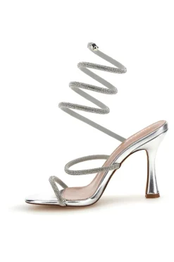 Sandali argento con strass e laccio a spirale P711-FIRST LADY Outlet