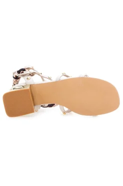 Sandali beige con borchie, lacci animalier e tacco geometrico 1652-MON DIEU New