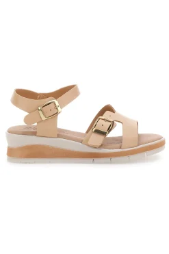 Sandali beige con doppia fibbia e sottopiede in vera pelle 404-BIO UP Online