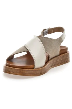 Sandali beige con fasce incrociate bicolore 28053NAL-PITTARELLO FOCUS Hot