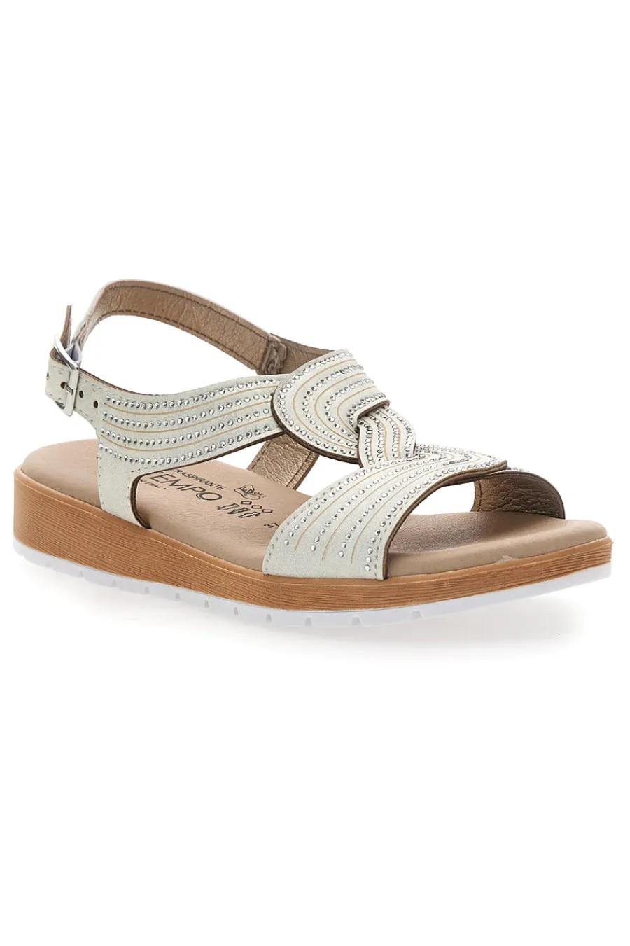 Sandali beige con fasce incrociate e strass LR242939-MIO TEMPO Discount