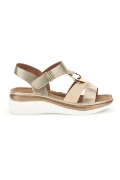 Sandali beige con fascia incrociata e zeppa E443-ENERGY Clearance