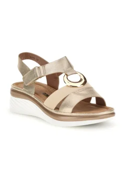 Sandali beige con fascia incrociata e zeppa E443-ENERGY Clearance