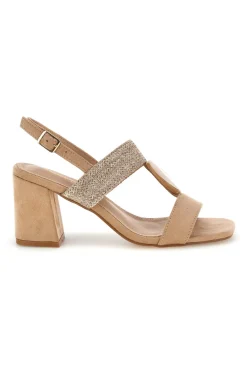 Sandali beige con fascia in tessuto e tacco largo P703-FIRST LADY New