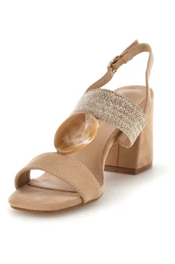 Sandali beige con fascia in tessuto e tacco largo P703-FIRST LADY New