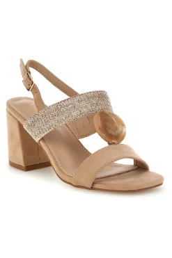 Sandali beige con fascia in tessuto e tacco largo P703-FIRST LADY New