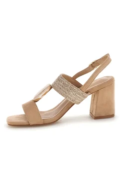 Sandali beige con fascia in tessuto e tacco largo P703-FIRST LADY New