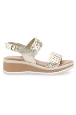Sandali beige con intrecci brillanti e zeppa bassa 12277-PITTARELLO CLASS Outlet