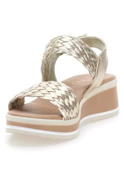 Sandali beige con intrecci brillanti e zeppa bassa 12277-PITTARELLO CLASS Outlet