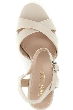 Sandali beige con plateau e tacco largo P712-FIRST LADY Online