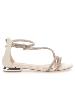 Sandali Beige Con Strass e Cinturino alla Caviglia 680-MON DIEU Clearance
