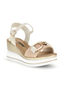 Sandali Beige con zeppa e fibbia decorativa E430-ENERGY Online