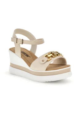 Sandali beige con zeppa e memory soft E804-ENERGY Clearance