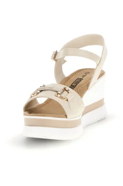 Sandali beige con zeppa e memory soft E488-ENERGY New