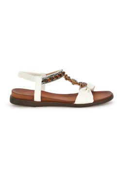 Sandali bianchi con dettagli gioiello e cinturino elasticizzato Quanna mel 560319-QUANNA MELL Discount
