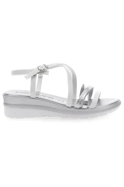 Sandali Bianchi con Dettagli Argento e Platform 2433-MIO TEMPO New