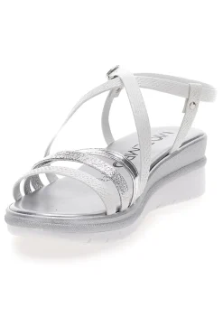 Sandali Bianchi con Dettagli Argento e Platform 2433-MIO TEMPO New