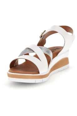 Sandali bianchi con fasce incrociate e zeppa 401-BIO UP