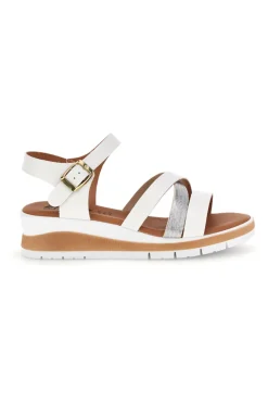 Sandali bianchi con fasce incrociate e zeppa 401-BIO UP