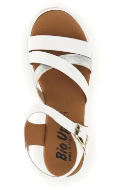 Sandali bianchi con fasce incrociate e zeppa 401-BIO UP