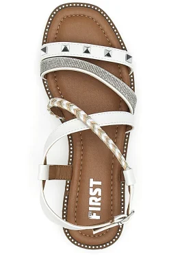 Sandali Bianchi Con Suola Flat e Borchie 313811-THE FIRST Hot