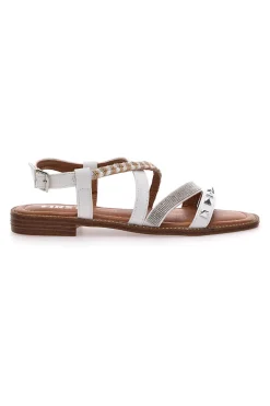 Sandali Bianchi Con Suola Flat e Borchie 313811-THE FIRST Hot