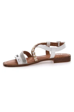 Sandali Bianchi Con Suola Flat e Borchie 313811-THE FIRST Hot