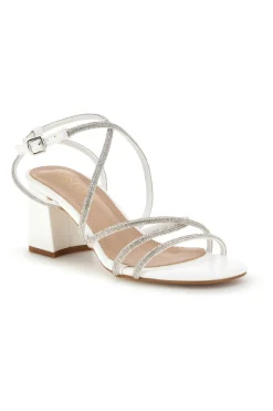 Sandali bianchi con tacco largo e listini P708-FIRST LADY Hot