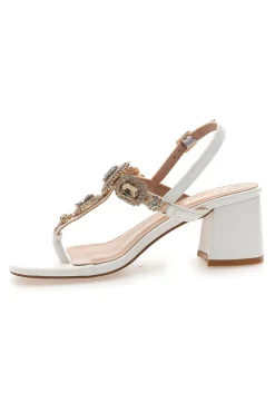 Sandali bianchi con tacco medio e Pietre 655-THE FIRST Discount