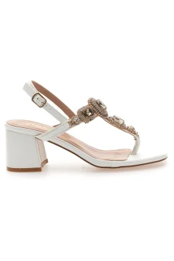 Sandali bianchi con tacco medio e Pietre 655-THE FIRST Discount