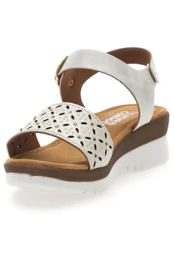 Sandali bianchi con zeppa traforati 7194P-LINEA COMODA Discount