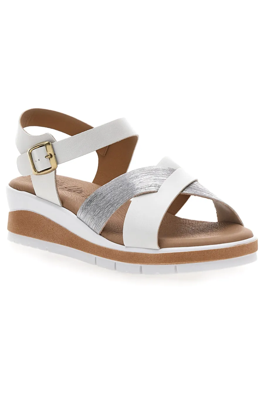 Sandali bianchi e argento con plantare comfort 402-BIO UP Best
