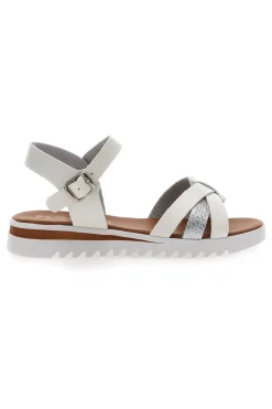 Sandali Bianchi e Argento con Fasce Incrociate e Cinturino 003-PLOCADI New