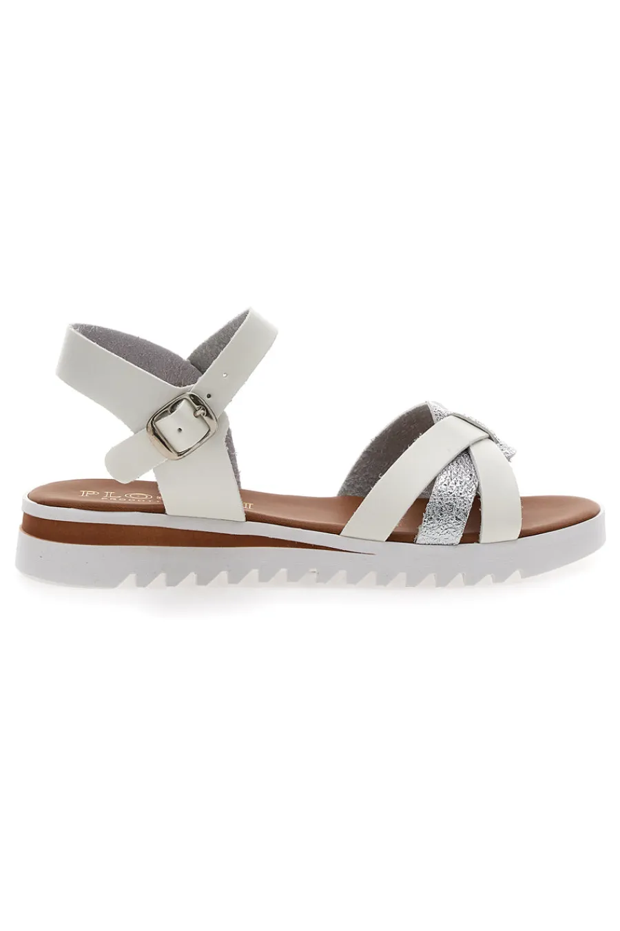 Sandali Bianchi e Argento con Fasce Incrociate e Cinturino 003-PLOCADI New