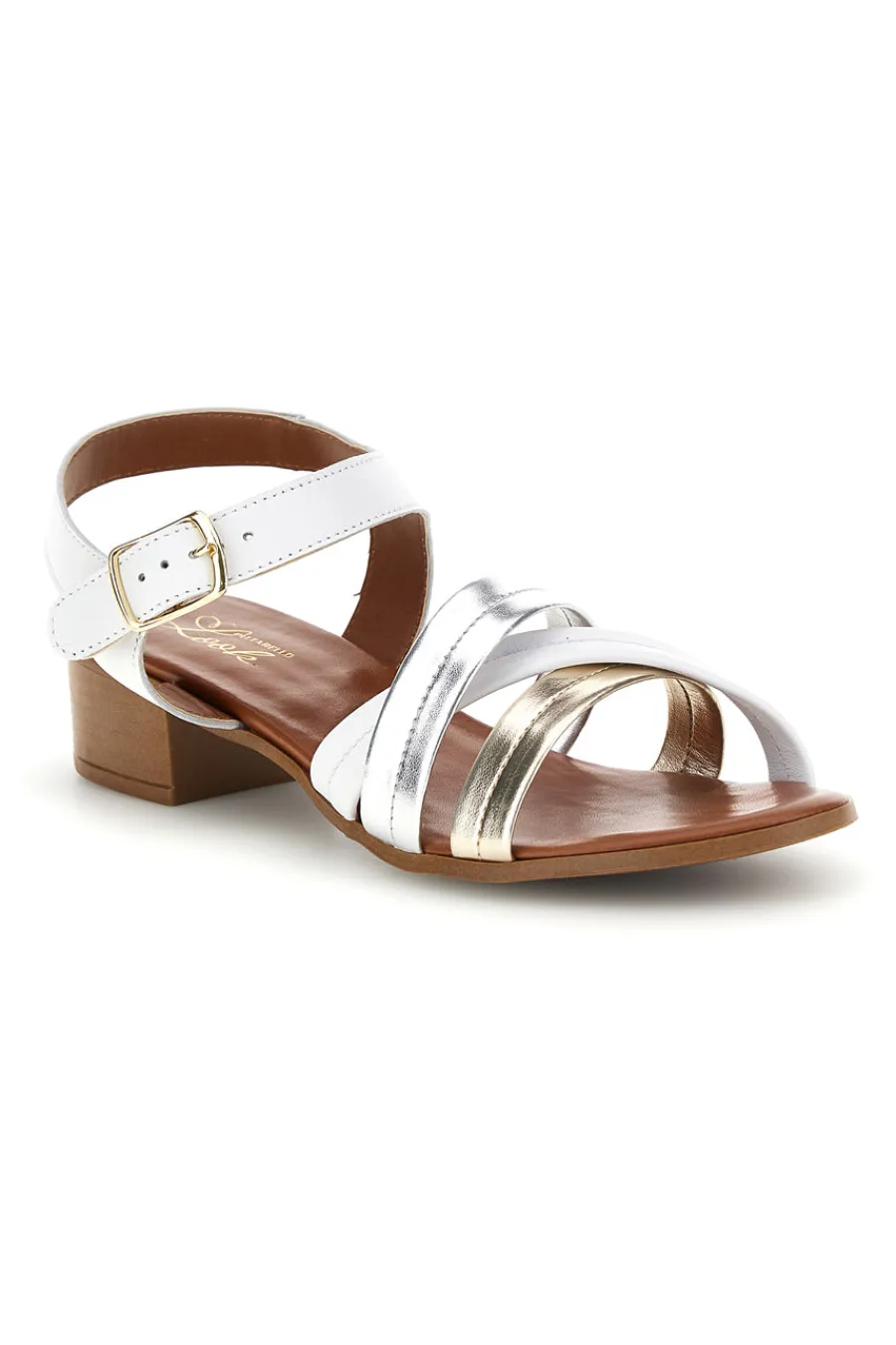 Sandali bianchi e argento in pelle con fasce incrociate 243205-PITTARELLO LOOK