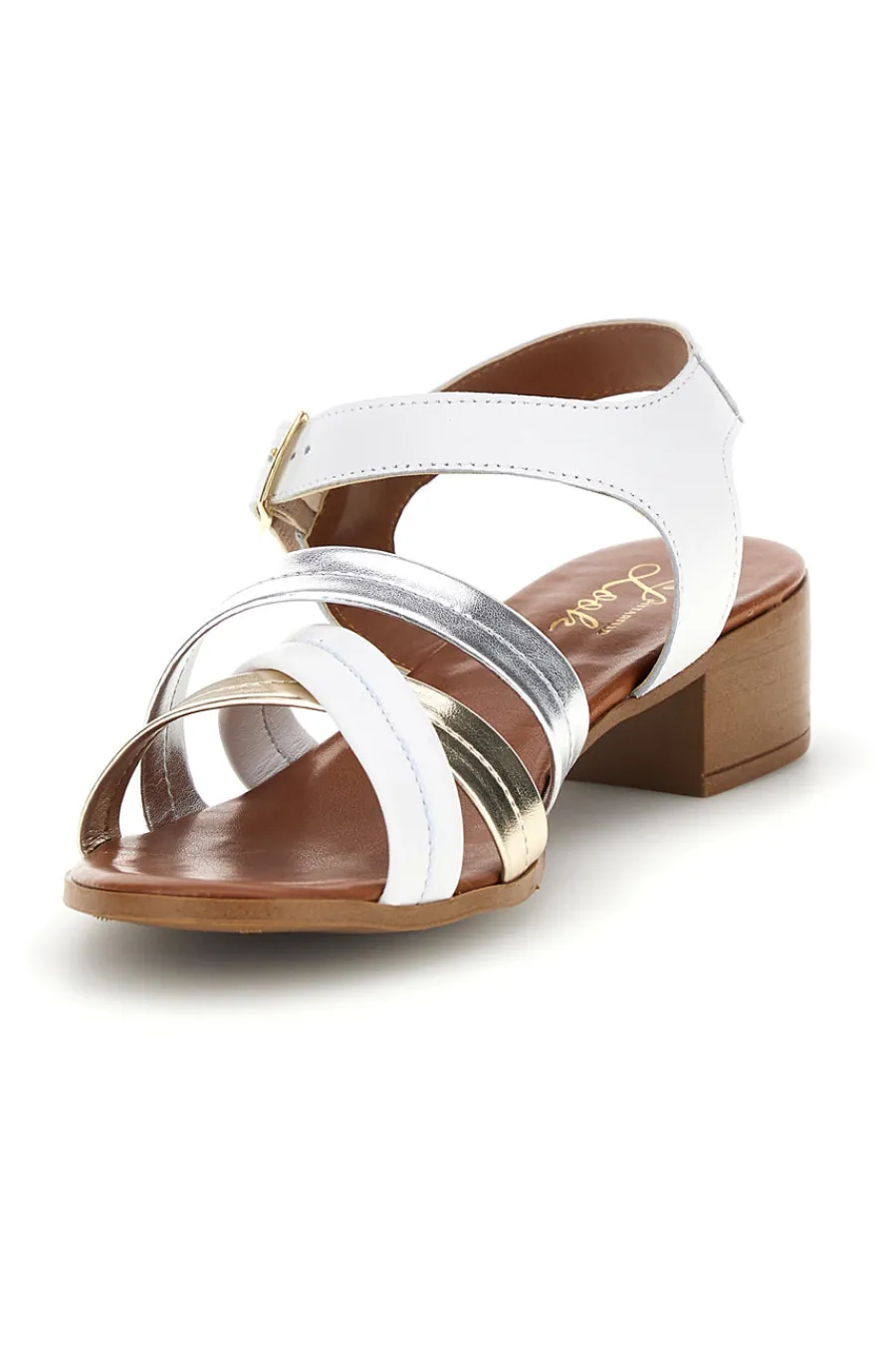 Sandali bianchi e argento in pelle con fasce incrociate 243205-PITTARELLO LOOK