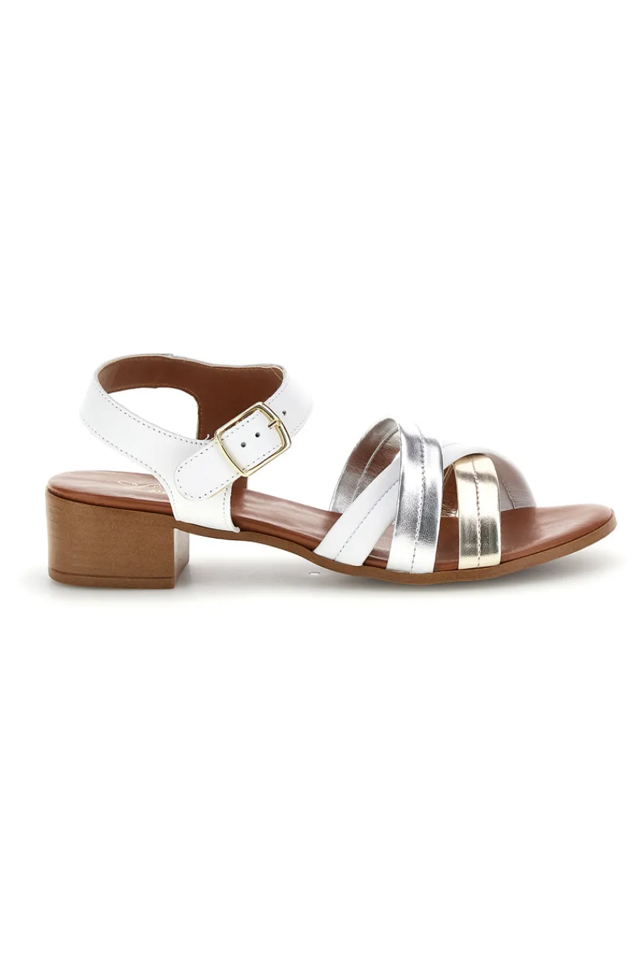 Sandali bianchi e argento in pelle con fasce incrociate 243205-PITTARELLO LOOK