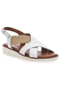 Sandali Bianchi e Beige con Tomaia a Fascia In Vera Pelle 24A030-MIO TEMPO Outlet