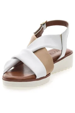 Sandali Bianchi e Beige con Tomaia a Fascia In Vera Pelle 24A030-MIO TEMPO Outlet